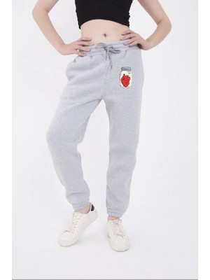Mericline Üç Iplik Lastikli Baskılı Eşofman Pantolon - Gri