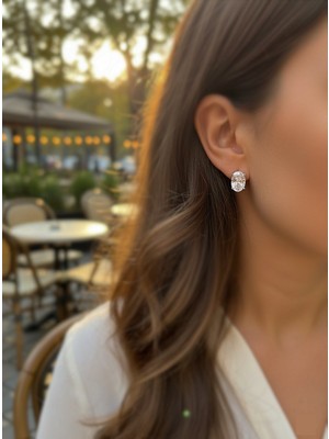 Erer Gümüş Gümüş Oval 12X8 mm 4,5 Carat  Tektaş Küpe