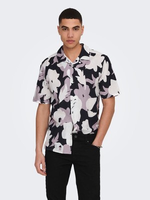 Only & Sons Onstrev Reg Ctn Lın Aop Ss Shırt Noos Erkek Pembe Kk Gömlek - 22025125