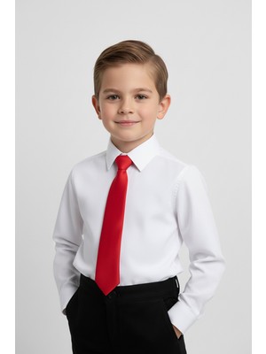 Merdia Kids Erkek Çocuk Uzun Kol Beyaz Gömlek ve Kırmızı Kravat Takım