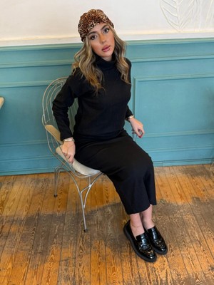 Mericline Kadın Uzun Kollu Balıkçı Yaka Şardonlu Bluz Etek Takım