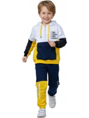 Nk Kids Erkek Çocuk Sarı Beyaz Siyah Kapüşonlu Eşofman Takımı – Pamuklu, Şık ve Rahat Tasarım