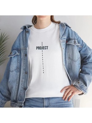 Mericline Unisex Bisiklet Yaka Baskılı T-Shirt - Beyaz