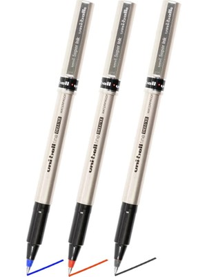 Artlantis Mavi Siyah Kırmızı Pilot Kalem UB-177 Fine Deluxe 3 Adet Uniball Pilot Kalem 0.5 mm Roller Uçlu Pilot Kalem Ince Uçlu