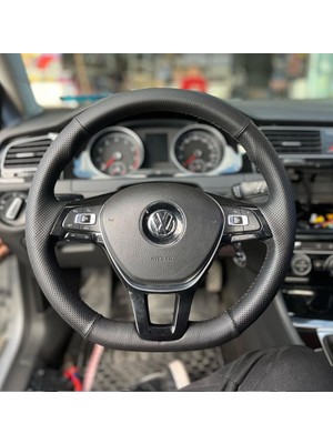 İskender Oto Aksesuar Direksiyon Kılıfı Volkswagen Golf 7 - Passat B7 - Polo 2017 - 2021  Caddy 2016 - 2021  MANUEL UYUMLU Sport Noktalı Siyah Dikiş Desen Detay deri direksiyon