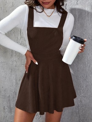 Mericline Kadın Askılı Sırttan Çapraz Detaylı Kısa Kiloş Kadife Mini Elbise