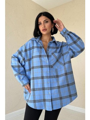 Mericline Mavi Ekose Desenli Gömlek