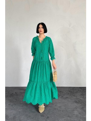 Mericline Yeşil Dantelli New Elbise