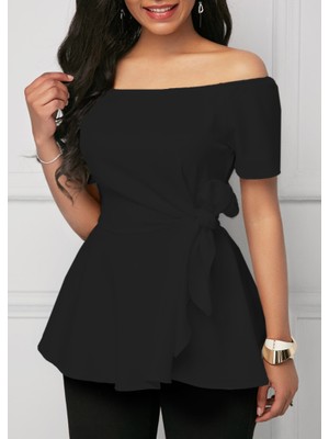 Mericline Kadın Kısa Kollu Madonna Yaka Yandan Bağlamalı Ithal Krep Bluz