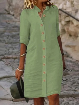 Mericline Kadın Kısa Kollu Hakim Yaka Önden Düğmeli Kısa Müslim Elbise