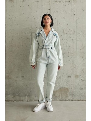 Mericline Kar Yıkama Blue Denim Tulum