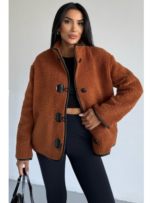 Hiramir Peluş Deri Biyeli Çoban Düğmeli Mont KS2504