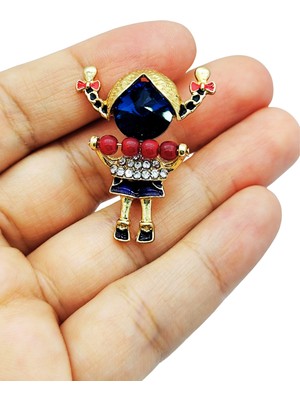 BB Bi Butik Shop Kırmızı Boncuklu Taşlı Kız Figürü Broş – Sevimli Figürlü Şık Brooch Pin
