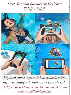 Lufern Özel Tasarım Batmaz Su Geçirmez Telefon Kılıfı Dalış Yüzme Plaj Kamp Su Sporları Boyun Askısı