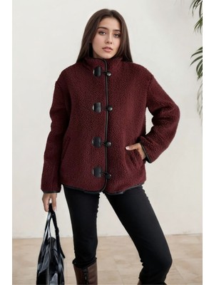 Hiramir Peluş Deri Biyeli Çoban Düğmeli Mont KS2504