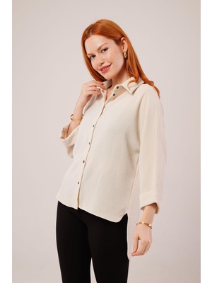 Mericline Kol Katlama Detaylı Bej Gömlek