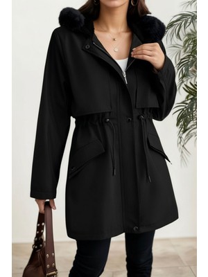 Hiramir Yeni Sezon Kapüşon Önü Uzun Tüylü Içi Kürk Astarlı Kadın Mont KS2533