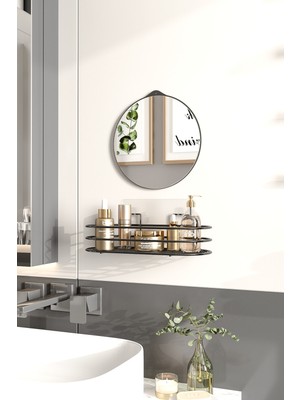 Bino Banyo Düzenleyici 2 Li Set Ayna ve Organizer Yapışkanlı Lüks Tasarım Ayna Kozmetik Rafı