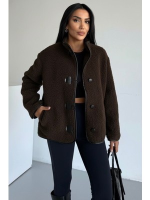 Hiramir Peluş Deri Biyeli Çoban Düğmeli Mont KS2504