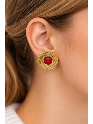 New Obsessions Paslanmaz Çelik Kırmızı Taşlı Kadın Küpe