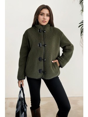 Hiramir Peluş Deri Biyeli Çoban Düğmeli Mont KS2504