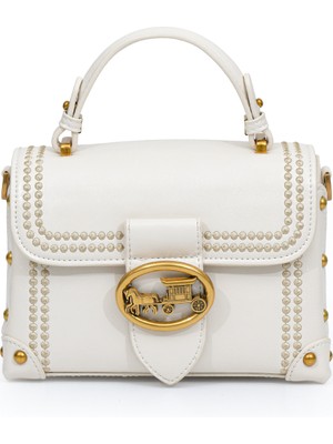 Otantik Fayton Metal Logo ve Nakış Detaylı Küçük Boy Kadın El ve Omuz Çantası LV930573 Krem