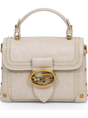 Otantik Fayton Metal Logo ve Nakış Detaylı Küçük Boy Kadın El ve Omuz Çantası LV930573 Vizon