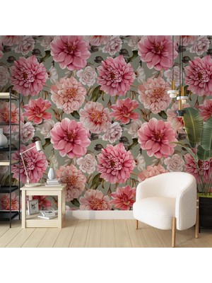 Grown Pembe ve Krem Tonlarında Çiçek Desen Duvar Kağıdı