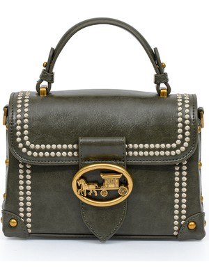 Otantik Fayton Metal Logo ve Nakış Detaylı Küçük Boy Kadın El ve Omuz Çantası LV930573 Yeşil