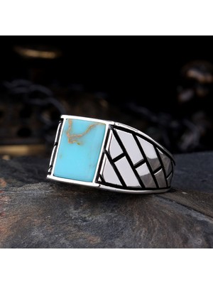 925 Ayar Gümüş Firuze Taşlı Erkek Yüzük