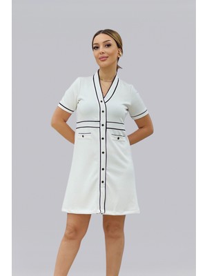 On Triko Düğme Detaylı Elbise 56483