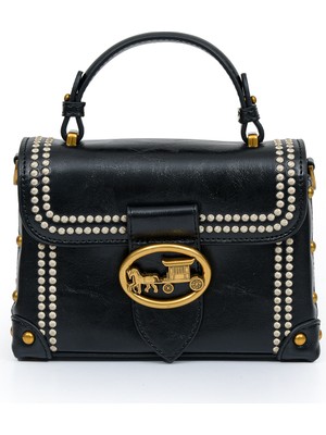 Otantik Fayton Metal Logo ve Nakış Detaylı Küçük Boy Kadın El ve Omuz Çantası LV930573 Siyah