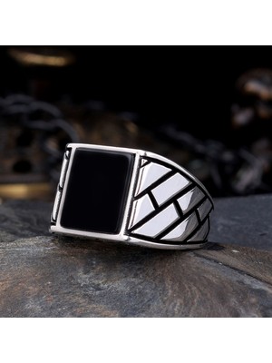 925 Ayar Gümüş Onix Taşlı Erkek Yüzük