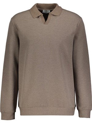 Süvari Regular Fit Polo Yaka V Patlı Düğmesiz Armürlü Sweatshirt
