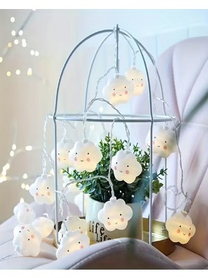 Brokoli Home 1,5 Metre LED Işıklı Gülen Bulut Dizeleri 10 Lu Çocuk Bebek Odası Pilli Aydınlatma LED Aydınlatma