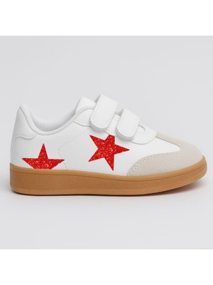 Kırmızı Yıldız  Kauçuk Görnümlü Kız Çocuk Spor Ayakkabı ve Sneakers