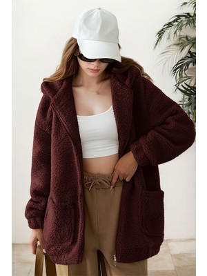 Hiramir Peluş Kuzu Kıvırcık Torba Cepli Kolej Mont Siyah KS2526