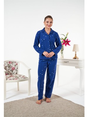 Estiva Önden Düğmeli Puantiyeli Fitilli Polar Bayan Pijama Takım