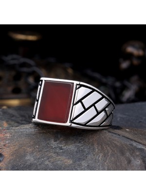 925 Ayar Gümüş Akik Taşlı Erkek Yüzük
