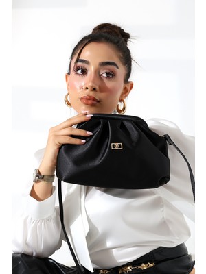 Moda Lime Kadın Siyah Saten Portföy Çapraz Askılı ve Elde Tutulabilen Modern El ve Omuz Çantası