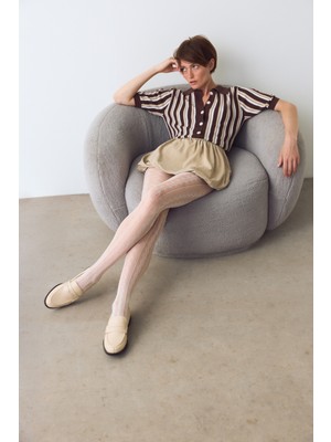 Penti Taş Rengi Amelia Geometrik Desenli File Külotlu Çorap