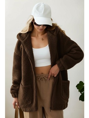 Hiramir Peluş Kuzu Kıvırcık Torba Cepli Kolej Mont Siyah KS2526