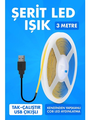 Özbience 3 Metre Şerit LED Işık, Tak-Çalıştır, USB Çıkışlı, Kendinden Yapışkanlı