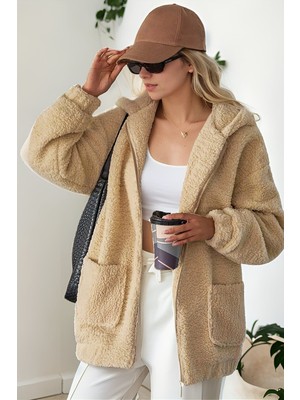 Hiramir Peluş Kuzu Kıvırcık Torba Cepli Kolej Mont Siyah KS2526