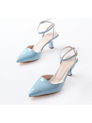 ST-004 Bebe Mavi Rugan Günlük 7 cm Topuklu Bayan Ayakkabı