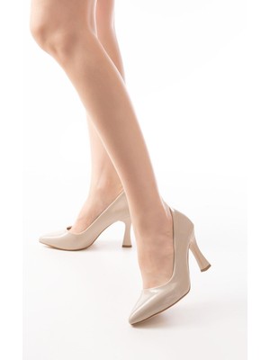 İnfon Ayakkabı Marketi ST-001 Bej Rugan Günlük 9 cm Topuklu Bayan Stiletto Ayakkabı