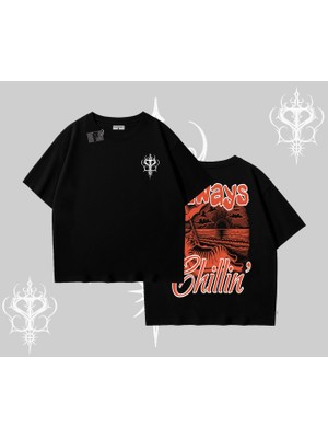 Always Chillin Kedi Arka Baskılı Oversize Tshirt