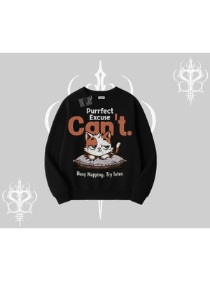 Kedi Baskılı Cant Busy Napping Y2K  Biskilet Sweatshirt