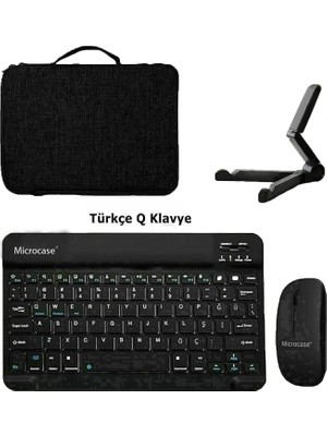 Microcase Honor Pad 10 12.1 Inch Tablet Için Türkçe Bluetooth Klavye+Mouse+Tablet Standı-Siyah AL8126