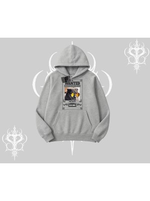 Wanted Temalı Kedi Baskılı Kapşonlu Sweatshirt